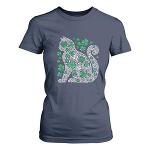 Irish Shamrock Cat Graphic T Shirt For Women Saint Patrick Day for Cat Lovers TS02 Navy Print Your Wear