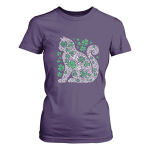 Irish Shamrock Cat Graphic T Shirt For Women Saint Patrick Day for Cat Lovers TS02 Purple Print Your Wear