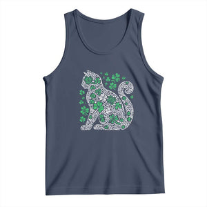 Irish Shamrock Cat Graphic Tank Top Saint Patrick Day for Cat Lovers TS02 Navy Print Your Wear