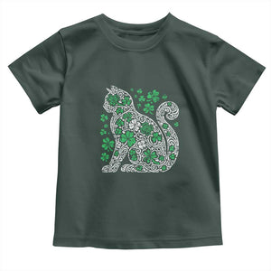 Irish Shamrock Cat Graphic Toddler T Shirt Saint Patrick Day for Cat Lovers TS02 Dark Forest Green Print Your Wear
