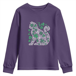 Irish Shamrock Cat Graphic Youth Sweatshirt Saint Patrick Day for Cat Lovers TS02 Purple Print Your Wear