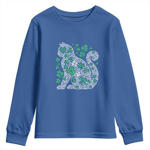 Irish Shamrock Cat Graphic Youth Sweatshirt Saint Patrick Day for Cat Lovers TS02 Royal Blue Print Your Wear
