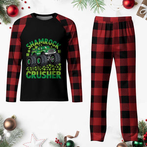 Funny Shamrock Crusher Monster Truck Plaid Pajama Set Happy St Patricks Day Boys TS02 Buffalo Plaid Print Your Wear
