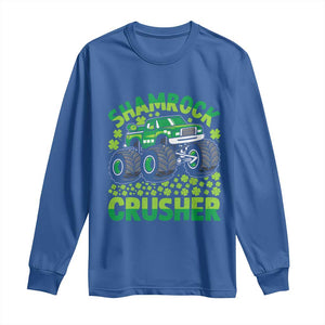 Funny Shamrock Crusher Monster Truck Long Sleeve Shirt Happy St Patricks Day Boys TS02 Royal Blue Print Your Wear