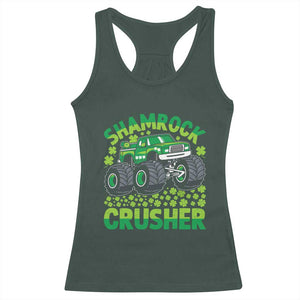 Funny Shamrock Crusher Monster Truck Racerback Tank Top Happy St Patricks Day Boys TS02 Dark Forest Green Print Your Wear