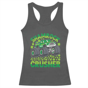 Funny Shamrock Crusher Monster Truck Racerback Tank Top Happy St Patricks Day Boys TS02 Dark Heather Print Your Wear