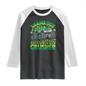 Funny Shamrock Crusher Monster Truck Raglan Shirt Happy St Patricks Day Boys TS02 Black White Print Your Wear