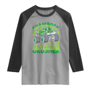 Funny Shamrock Crusher Monster Truck Raglan Shirt Happy St Patricks Day Boys TS02 Sport Gray Black Print Your Wear