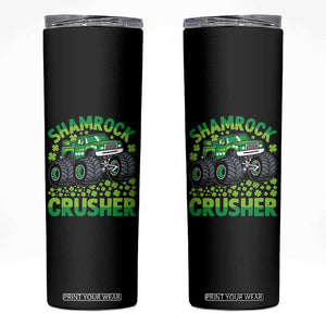Funny Shamrock Crusher Monster Truck Skinny Tumbler Happy St Patricks Day Boys TS02 Black Print Your Wear