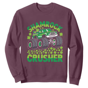 Funny Shamrock Crusher Monster Truck Sweatshirt Happy St Patricks Day Boys TS02 Maroon Print Your Wear