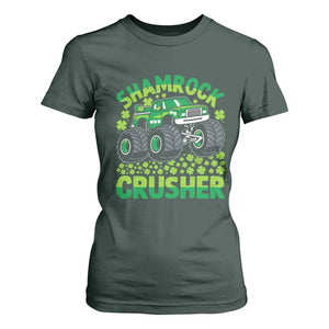 Funny Shamrock Crusher Monster Truck T Shirt For Women Happy St Patricks Day Boys TS02 Dark Forest Green Print Your Wear