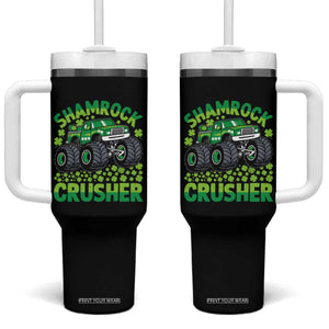 Funny Shamrock Crusher Monster Truck Tumbler With Handle Happy St Patricks Day Boys TS02 One Size: 40 oz Black Print Your Wear