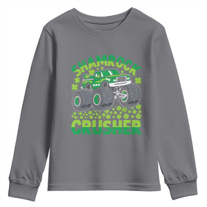 Funny Shamrock Crusher Monster Truck Youth Sweatshirt Happy St Patricks Day Boys TS02 Charcoal Print Your Wear