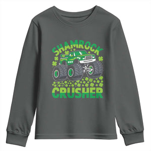 Funny Shamrock Crusher Monster Truck Youth Sweatshirt Happy St Patricks Day Boys TS02 Dark Heather Print Your Wear