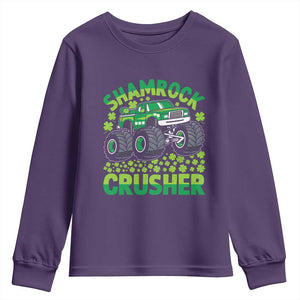 Funny Shamrock Crusher Monster Truck Youth Sweatshirt Happy St Patricks Day Boys TS02 Purple Print Your Wear