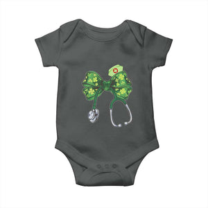 Shamrock Coquette Bow Stethoscope Baby Onesie Registered Nurse Nursing St Patricks Day TS02 Dark Heather Print Your Wear