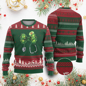 Shamrock Coquette Bow Stethoscope Ugly Christmas Sweater Registered Nurse Nursing St Patricks Day TS02 Red Green Print Your Wear