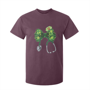 Shamrock Coquette Bow Stethoscope T Shirt For Kid Registered Nurse Nursing St Patricks Day TS02 Maroon Print Your Wear