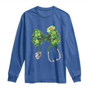 Shamrock Coquette Bow Stethoscope Long Sleeve Shirt Registered Nurse Nursing St Patricks Day TS02 Royal Blue Print Your Wear