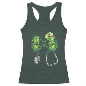 Shamrock Coquette Bow Stethoscope Racerback Tank Top Registered Nurse Nursing St Patricks Day TS02 Dark Forest Green Print Your Wear