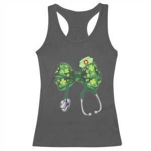 Shamrock Coquette Bow Stethoscope Racerback Tank Top Registered Nurse Nursing St Patricks Day TS02 Dark Heather Print Your Wear
