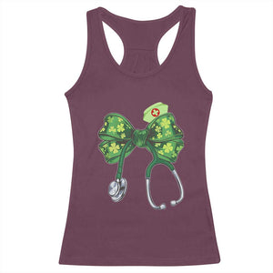 Shamrock Coquette Bow Stethoscope Racerback Tank Top Registered Nurse Nursing St Patricks Day TS02 Maroon Print Your Wear