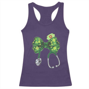 Shamrock Coquette Bow Stethoscope Racerback Tank Top Registered Nurse Nursing St Patricks Day TS02 Purple Print Your Wear