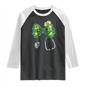 Shamrock Coquette Bow Stethoscope Raglan Shirt Registered Nurse Nursing St Patricks Day TS02 Black White Print Your Wear