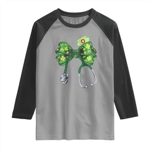 Shamrock Coquette Bow Stethoscope Raglan Shirt Registered Nurse Nursing St Patricks Day TS02 Sport Gray Black Print Your Wear