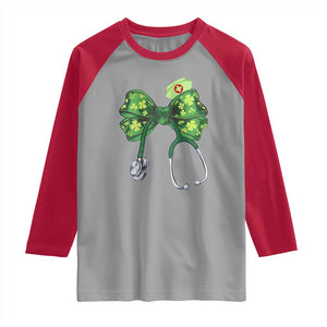 Shamrock Coquette Bow Stethoscope Raglan Shirt Registered Nurse Nursing St Patricks Day TS02 Sport Gray Red Print Your Wear