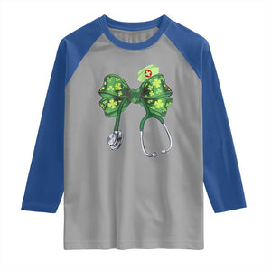 Shamrock Coquette Bow Stethoscope Raglan Shirt Registered Nurse Nursing St Patricks Day TS02 Sport Gray Royal Print Your Wear