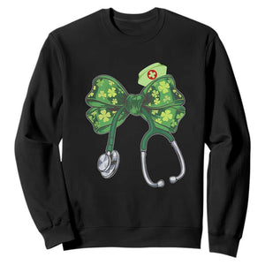 Shamrock Coquette Bow Stethoscope Sweatshirt Registered Nurse Nursing St Patricks Day TS02 Black Print Your Wear
