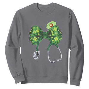 Shamrock Coquette Bow Stethoscope Sweatshirt Registered Nurse Nursing St Patricks Day TS02 Charcoal Print Your Wear