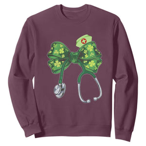 Shamrock Coquette Bow Stethoscope Sweatshirt Registered Nurse Nursing St Patricks Day TS02 Maroon Print Your Wear