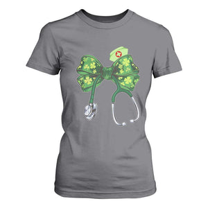 Shamrock Coquette Bow Stethoscope T Shirt For Women Registered Nurse Nursing St Patricks Day TS02 Charcoal Print Your Wear