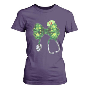 Shamrock Coquette Bow Stethoscope T Shirt For Women Registered Nurse Nursing St Patricks Day TS02 Purple Print Your Wear