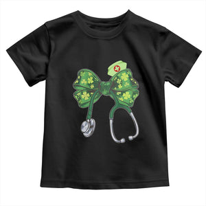 Shamrock Coquette Bow Stethoscope Toddler T Shirt Registered Nurse Nursing St Patricks Day TS02 Black Print Your Wear