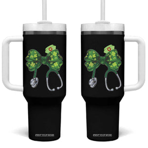 Shamrock Coquette Bow Stethoscope Tumbler With Handle Registered Nurse Nursing St Patricks Day TS02 One Size: 40 oz Black Print Your Wear