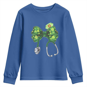 Shamrock Coquette Bow Stethoscope Youth Sweatshirt Registered Nurse Nursing St Patricks Day TS02 Royal Blue Print Your Wear