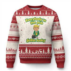 Funny St Patrick's Day Trump Ugly Christmas Sweater Everybody in Pub Gettin Lucky TS02 Beige Red Print Your Wear