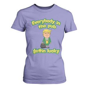 Funny St Patrick's Day Trump T Shirt For Women Everybody in Pub Gettin Lucky TS02 Violet Print Your Wear