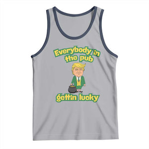 Funny St Patrick's Day Trump Tank Top Everybody in Pub Gettin Lucky TS02 Athletic Heather Navy Print Your Wear