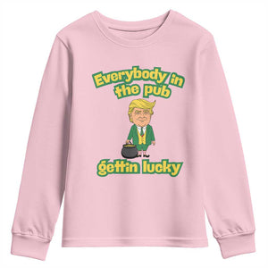 Funny St Patrick's Day Trump Youth Sweatshirt Everybody in Pub Gettin Lucky TS02 Light Pink Print Your Wear