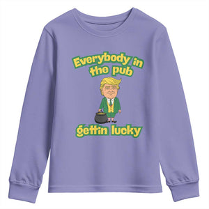 Funny St Patrick's Day Trump Youth Sweatshirt Everybody in Pub Gettin Lucky TS02 Violet Print Your Wear