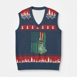 Funny St Patrick's Day Pug Leprechaun V-Neck Knit Sweater Vest Dog Lover Puppy Green American Flag TS02 Navy Red Print Your Wear