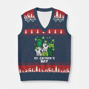 Cute St Catricks Day V-Neck Knit Sweater Vest St Patricks Cats Saint Pattys Cat Lover TS02 Navy Red Print Your Wear