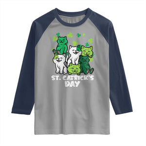Cute St Catricks Day Raglan Shirt St Patricks Cats Saint Pattys Cat Lover TS02 Sport Gray Navy Print Your Wear