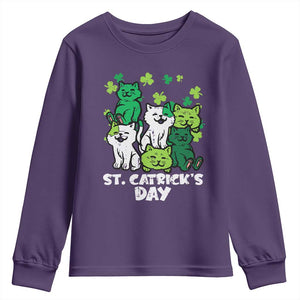 Cute St Catricks Day Youth Sweatshirt St Patricks Cats Saint Pattys Cat Lover TS02 Purple Print Your Wear