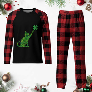 St Patricks Day Shamrock Cat Plaid Pajama Set Saint Pattys Cats Lover TS02 Buffalo Plaid Print Your Wear