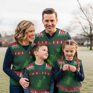 St Patricks Day Shamrock Cat V-Neck Knit Sweater Vest Saint Pattys Cats Lover TS02 Red Green Print Your Wear